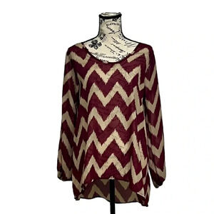 Charming Charlie Chevron Cross Over Back Tunic Blouse Boho Peasent Sheer S Beach